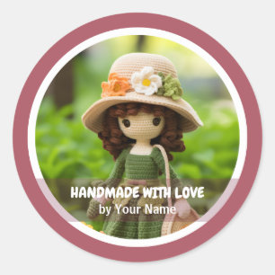 Handgefertigt mit Liebe Crochet Lady Garden Runder Aufkleber