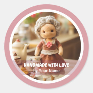 Handgefertigt mit Liebe Crochet Lady Küche Runder Aufkleber