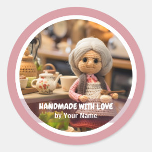 Handgefertigt mit Liebe Crochet Lady Küche Runder Aufkleber