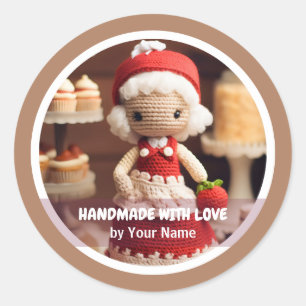 Handgefertigt mit Liebe Crochet Lady Küche Runder Aufkleber