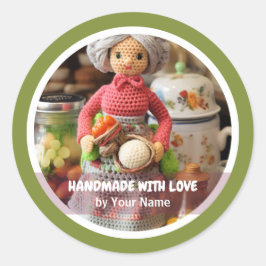 Handgefertigt mit Liebe Crochet Lady Küche Runder Aufkleber