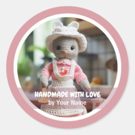 Handgefertigt mit Liebe Crochet Maus Küche Runder Aufkleber
