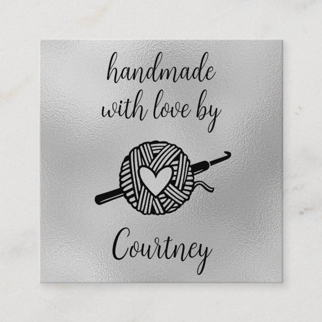 Handgefertigt mit Liebe Crochet Quadratische Visitenkarte (Vorderseite)