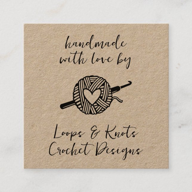 Handgefertigt mit Liebe Crochet Quadratische Visitenkarte (Vorderseite)