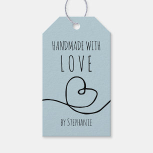 Handgefertigt mit Liebe Doodle Heart Blass Geschenkanhänger