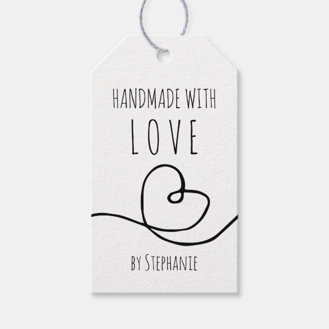 Handgefertigt mit Liebe Doodle Heart Kraft Papier Geschenkanhänger (Vorderseite)
