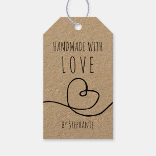 Handgefertigt mit Liebe Doodle Heart Kraft Papier Geschenkanhänger