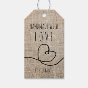 Handgefertigt mit Liebe Doodle Rustic Burlap Geschenkanhänger