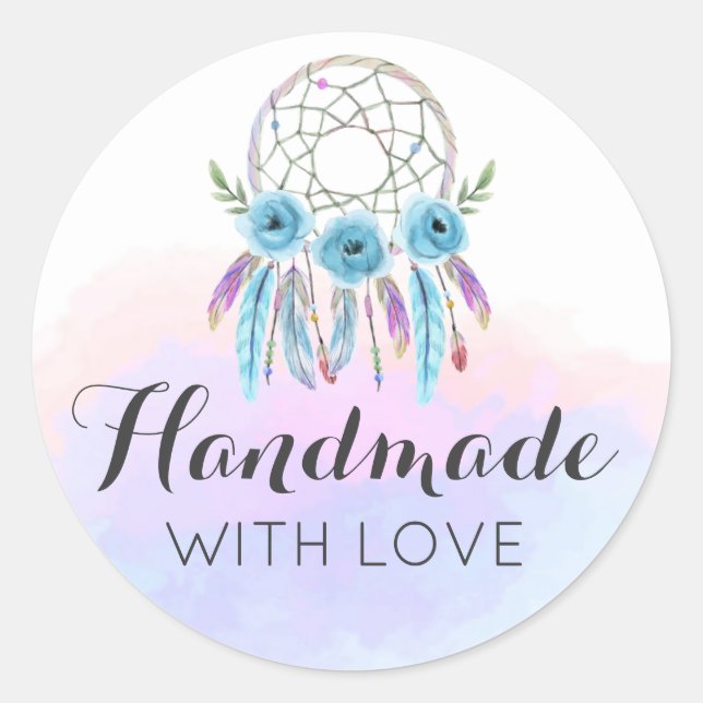 Handgefertigt mit Liebe Dreamcatcher Wasserfarbenf Runder Aufkleber (Vorderseite)