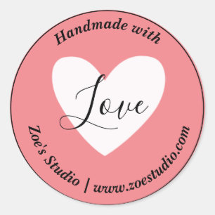 Handgefertigt mit Liebe, einfach, klassisch für kl Runder Aufkleber