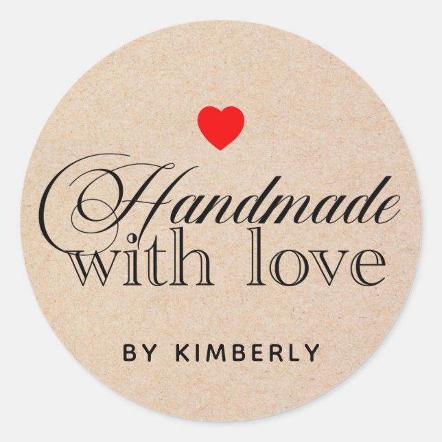 Handgefertigt mit Liebe Einfach klassischer Rundau Runder Aufkleber (Vorderseite)