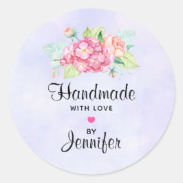 Handgefertigt mit Liebe Elegante Rosa Aquarellfarb Runder Aufkleber
