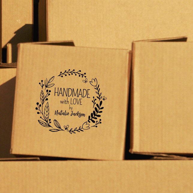 Handgefertigt mit Liebe, floral Gummistempel (Von Creator hochgeladen)