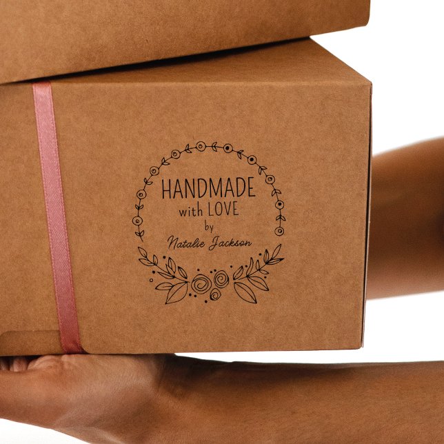 Handgefertigt mit Liebe, floral Gummistempel (Von Creator hochgeladen)