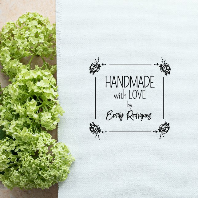 Handgefertigt mit Liebe, floral Gummistempel (Von Creator hochgeladen)
