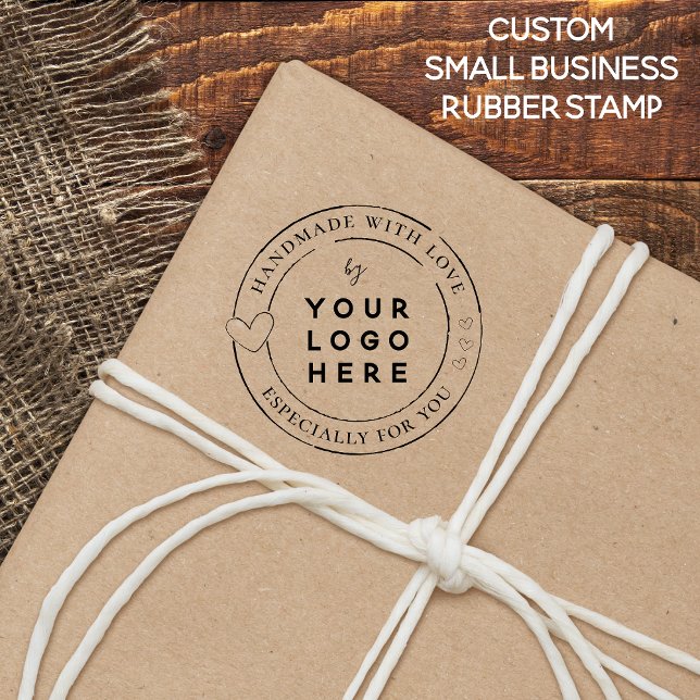 Handgefertigt mit Liebe für kleine Unternehmen Gummistempel (Easily add your square logo to our "Handmade With Love" stamp and promote your small business!)