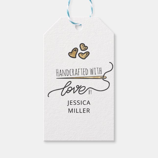 Handgefertigt mit Liebe Gold Nähnadel Kraft Geschenkanhänger (Vorderseite)
