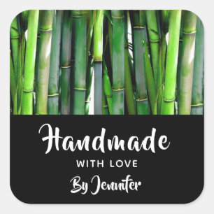 Handgefertigt mit Liebe - Green Bamboo Nature Foto Quadratischer Aufkleber