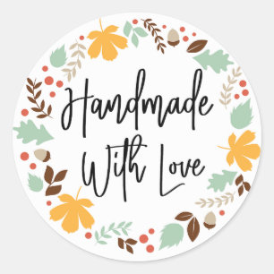 Handgefertigt mit Liebe Herbst  Runder Aufkleber
