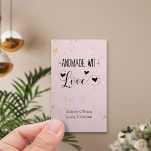 Handgefertigt mit Liebe Herzkalligrafie Pink Gold Visitenkarte