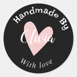 Handgefertigt mit Liebe-Herzname URL terracotta Bl Runder Aufkleber