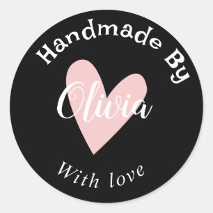 Handgefertigt mit Liebe-Herzname URL terracotta Bl Runder Aufkleber