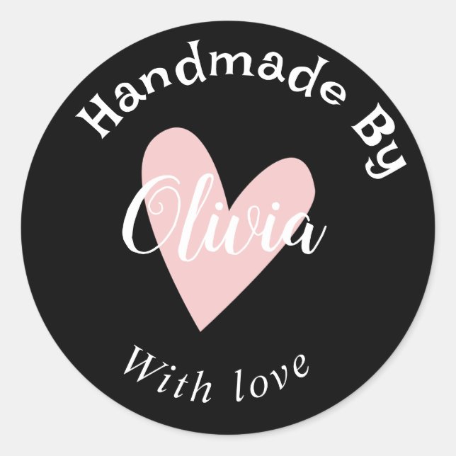 Handgefertigt mit Liebe-Herzname URL terracotta Bl Runder Aufkleber (Vorderseite)