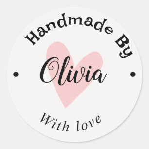 Handgefertigt mit Liebe-Herzname URL terracotta we Runder Aufkleber