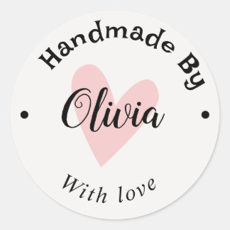 Handgefertigt mit Liebe-Herzname URL terracotta we Runder Aufkleber
