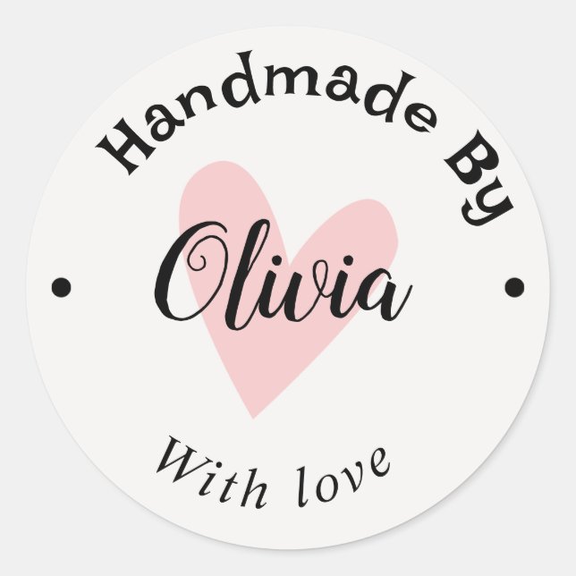 Handgefertigt mit Liebe-Herzname URL terracotta we Runder Aufkleber (Vorderseite)