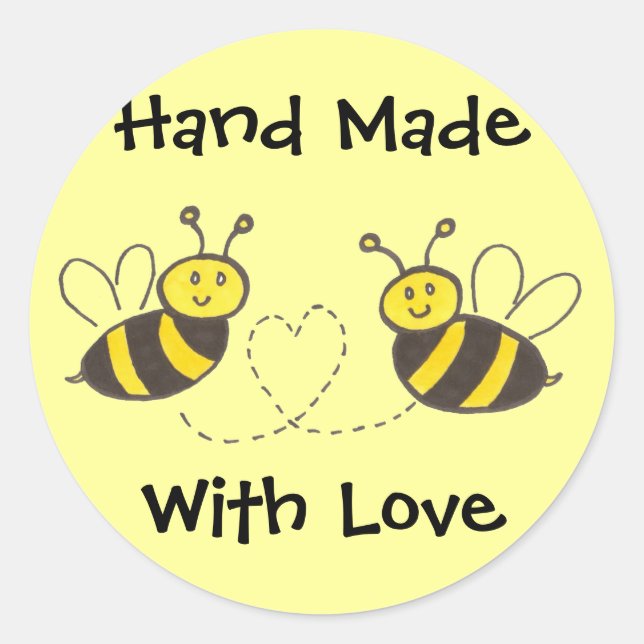 Handgefertigt mit Liebe - Honigbienen mit Herz Runder Aufkleber (Vorderseite)