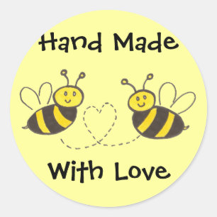 Handgefertigt mit Liebe - Honigbienen mit Herz Runder Aufkleber