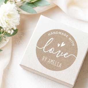 Handgefertigt mit Liebe individuelle Name Kraft Pa Runder Aufkleber