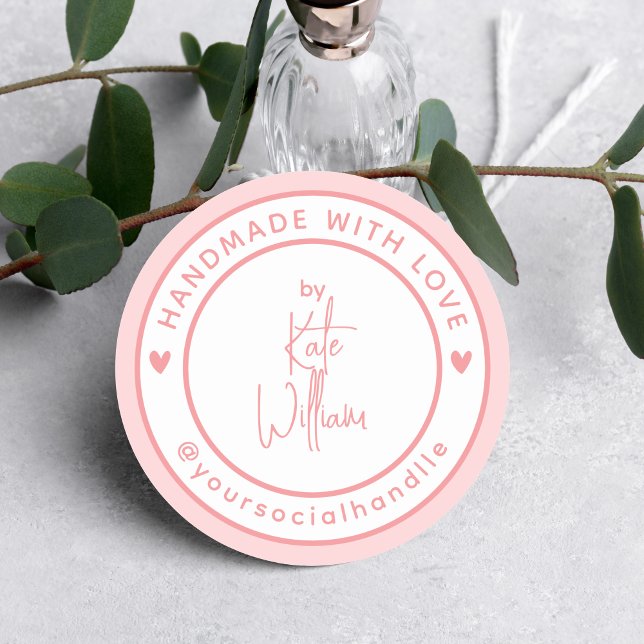 Handgefertigt mit Liebe | Individuelle Name Social Runder Aufkleber (Von Creator hochgeladen)