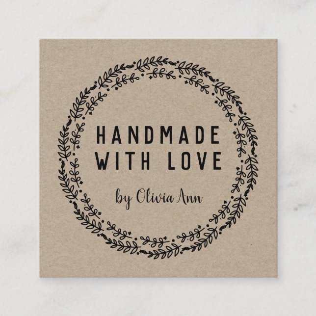 Handgefertigt mit Liebe Kraft Etsy Zuhause Crafter Quadratische Visitenkarte (Vorderseite)