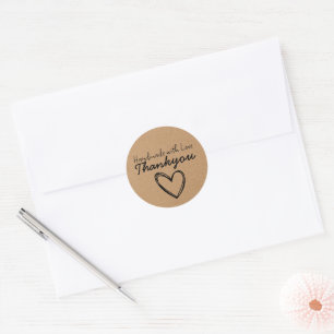 Handgefertigt mit Liebe   Kraftpapier Danke Aufkle Runder Aufkleber