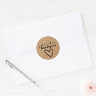 Handgefertigt mit Liebe | Kraftpapier Danke Aufkle Runder Aufkleber