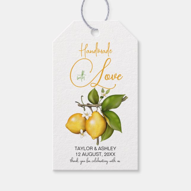 Handgefertigt mit Liebe Lemon Frucht | Hochzeit Geschenkanhänger (Vorderseite)