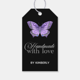 Handgefertigt mit Liebe Lila Butterfly Black Geschenkanhänger