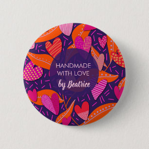 Handgefertigt mit Liebe Modernes Herzmuster Button