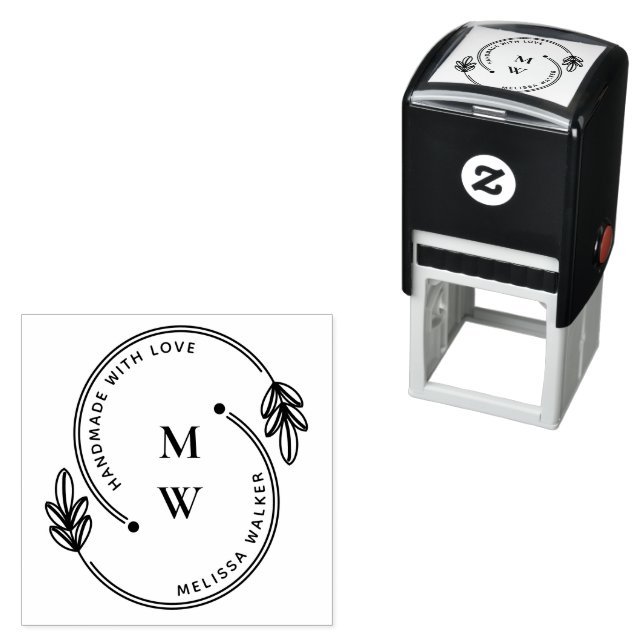 Handgefertigt mit Liebe Monogram Modern Permastempel (Beispiel)