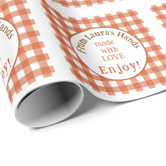 Handgefertigt mit Liebe NAME Rust Check Geschenkpapier (Rolleneckpunkt)