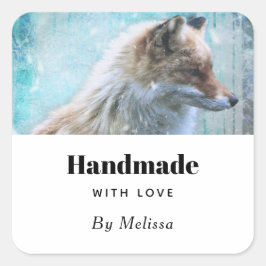 Handgefertigt mit Liebe Niedlich Furry Fox Portrai Quadratischer Aufkleber