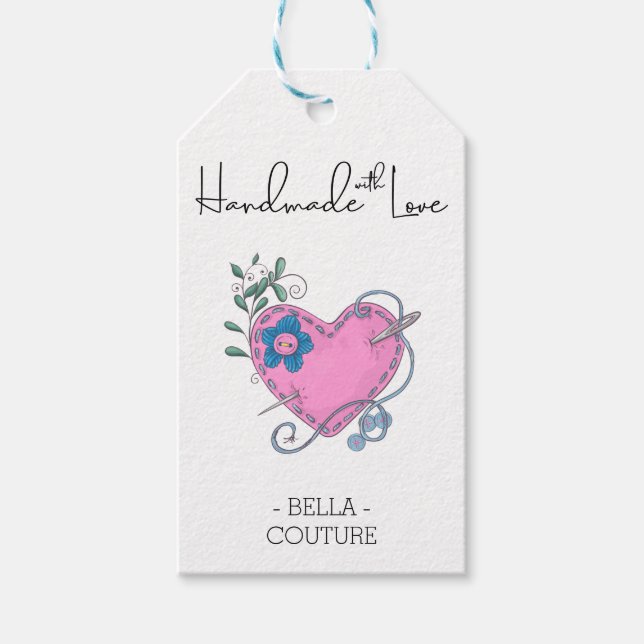 Handgefertigt mit Liebe Niedlich Nähen Thema Geschenkanhänger (Vorderseite)