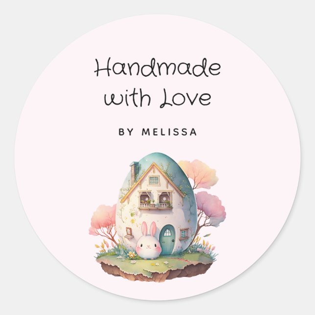 Handgefertigt mit Liebe Niedlich Pink Bunny Rabbit Runder Aufkleber (Vorderseite)