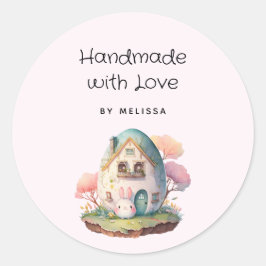 Handgefertigt mit Liebe Niedlich Pink Bunny Rabbit Runder Aufkleber