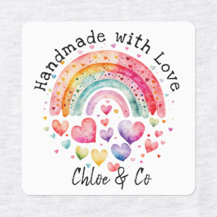 Handgefertigt mit Liebe Niedlich Rainbow & Hearts Etiketten