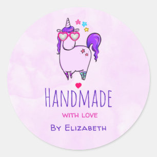 Handgefertigt mit Liebe Niedlich Unicorn in Herzbr Runder Aufkleber