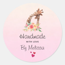 Handgefertigt mit Liebe Niedliche Giraffe Mama & B Runder Aufkleber