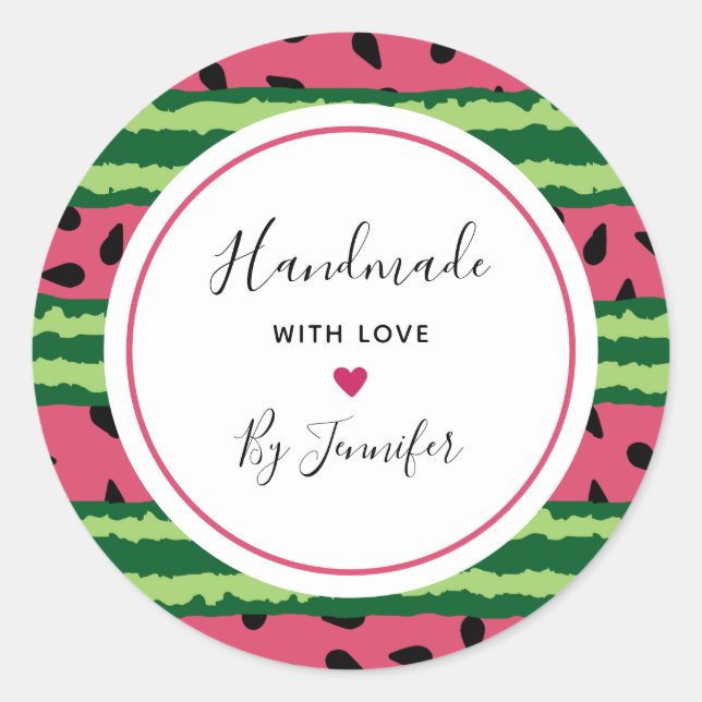Handgefertigt mit Liebe Niedliches Watermelon-Must Runder Aufkleber (Vorderseite)